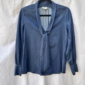 Kate Spade Denim Collared Tie Neck Blouse Size Small